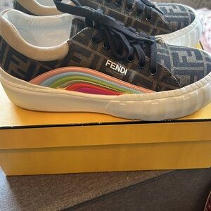 Fendi Black and Rainbow Sneakers